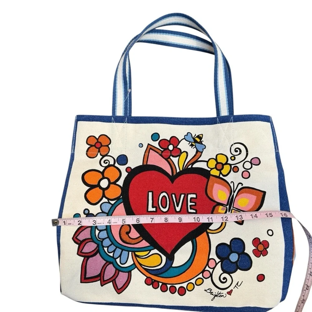 Brighton Power of Love Tote Colorful Canvas Tote Double Handles NWOT